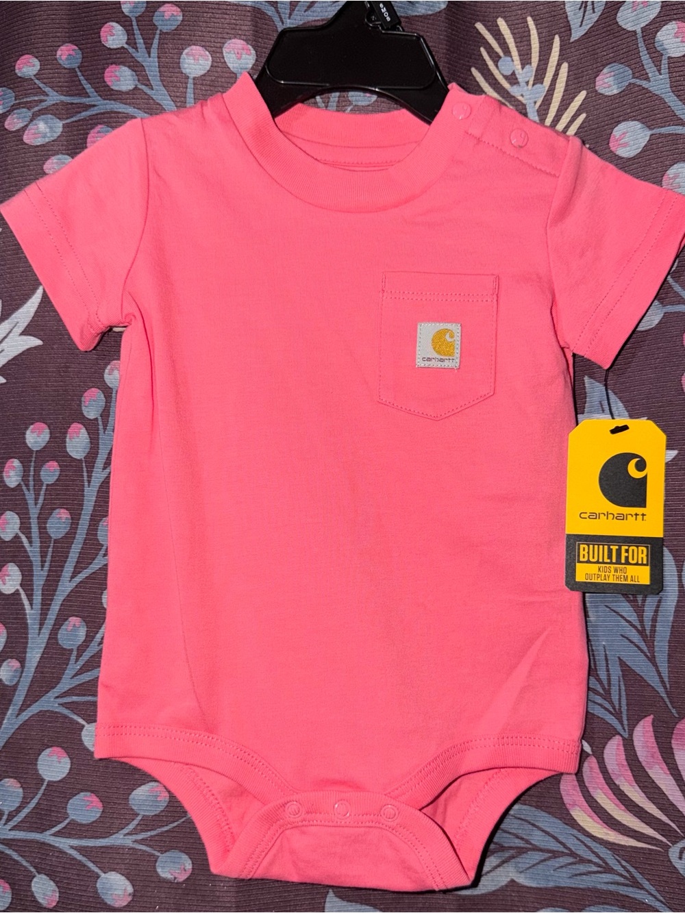 Carhartt Bright Pink Short-Sleeve Pocket Bodysuit